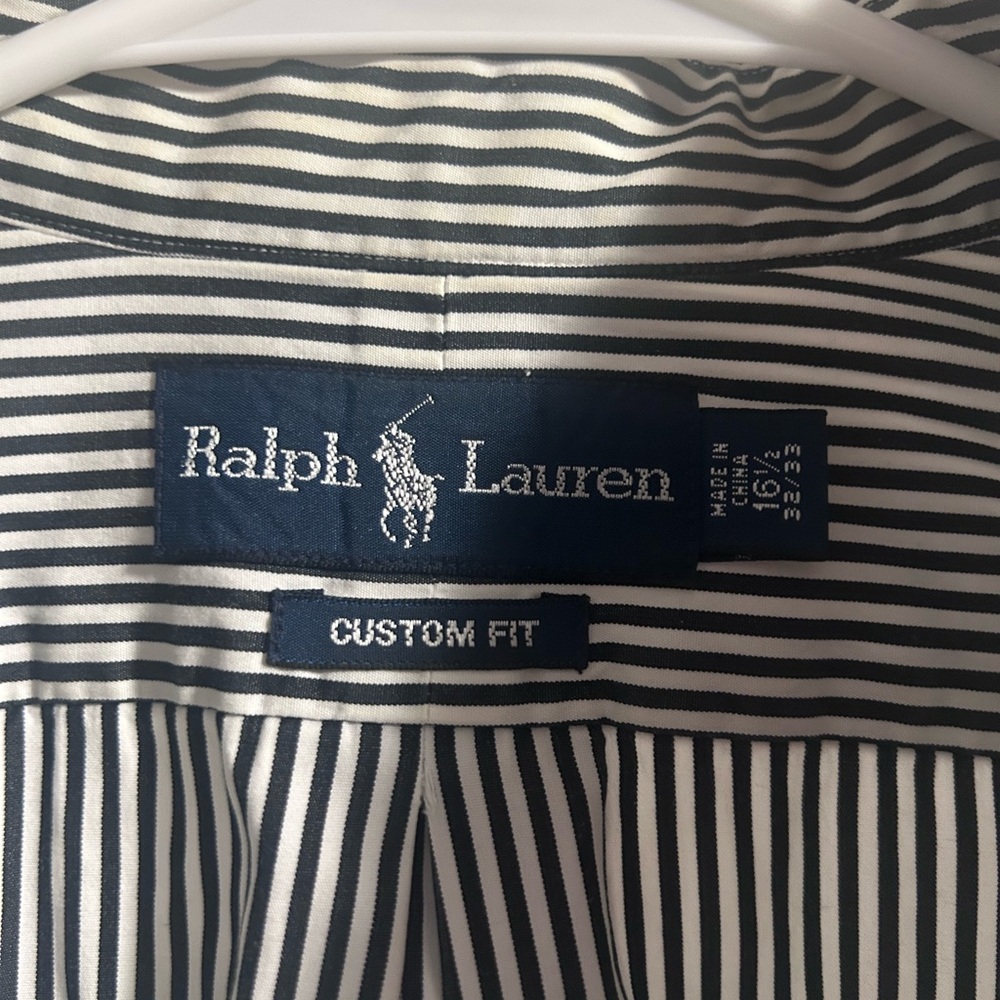 Ralph Lauren Navy and White Striped Button-Down Shirt - Picture 2 of 5